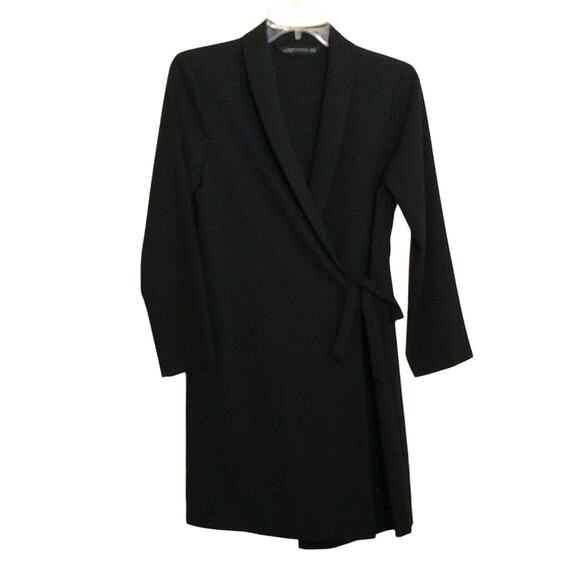 Zara Woman Wrap Dress Size XS Black Long Sleeve Tie At Waist Knee Length Career - Picture 10 of 11